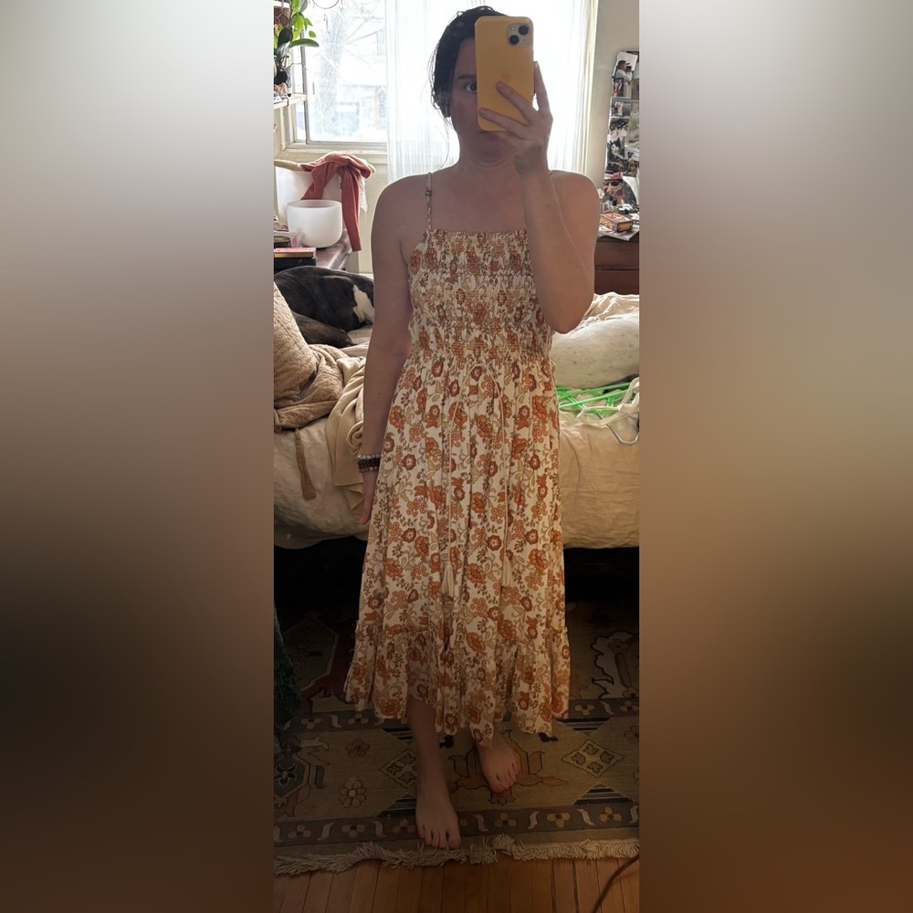 Arnhem Clothing Orange and Cream Floral Midi Dress